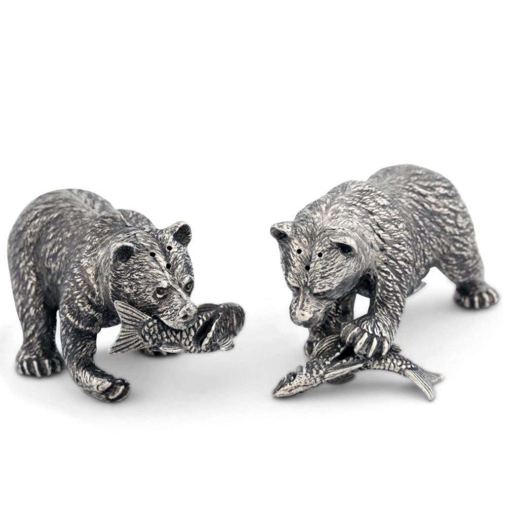 Solid Pewter “Fishing Bear” Salt & Pepper Shakers by Vagabond House